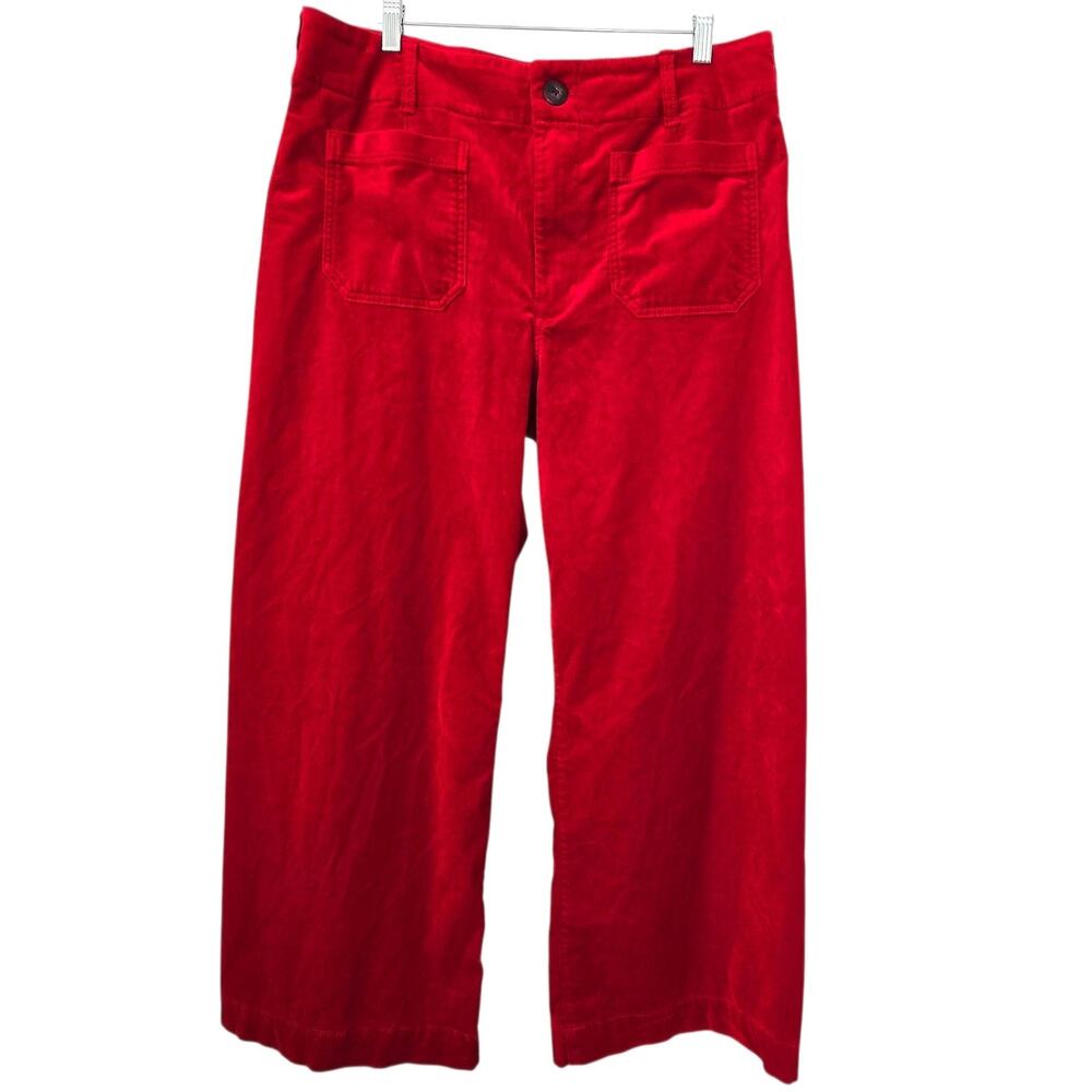 Maeve Anthropologie Colette Full Length Wide Leg Pants Sz 32P Red Velvet Stretch